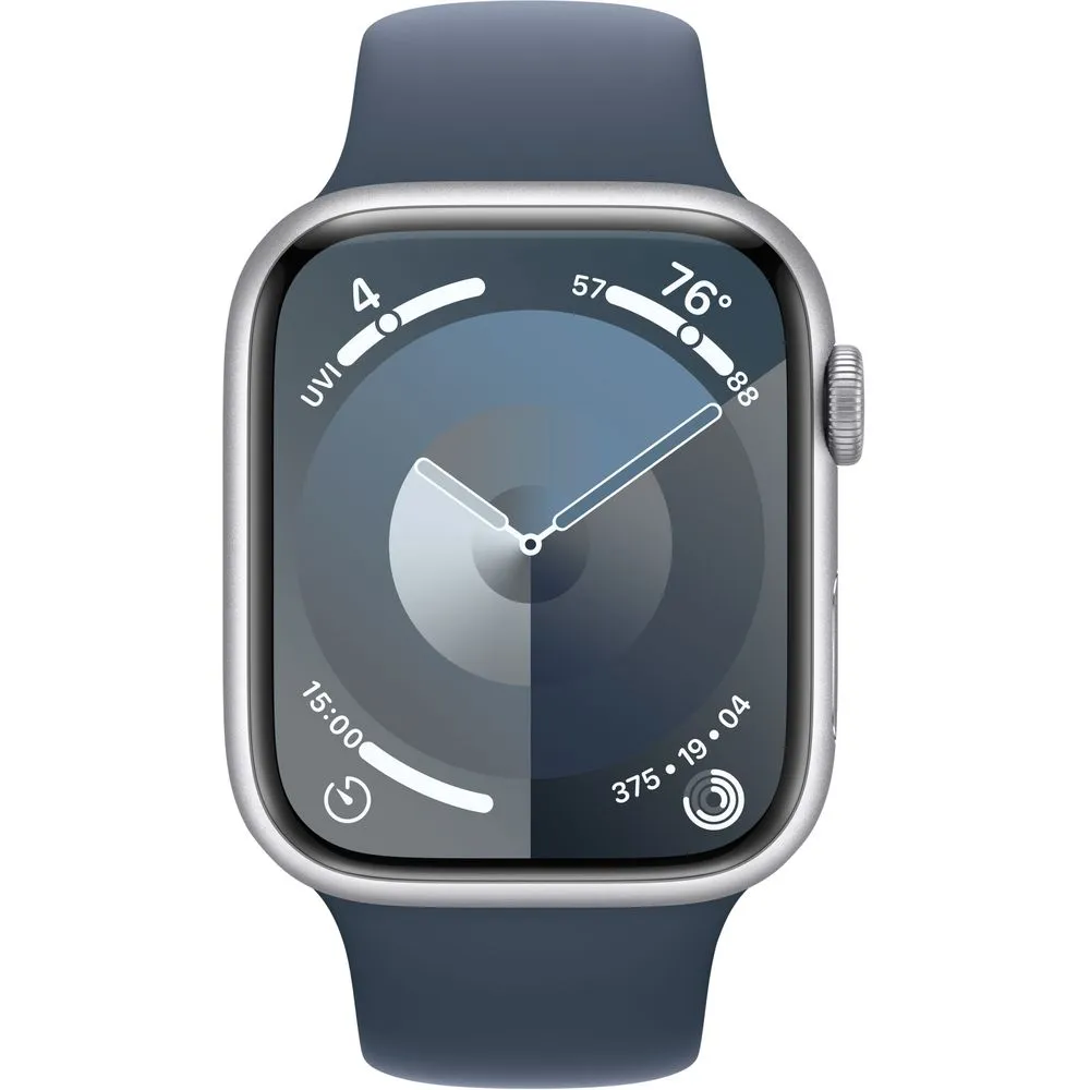 Apple Watch Gen 9 Series 9 Cell 45mm Silver Aluminum - Storm Blue Sport Band MRMG3LL/A