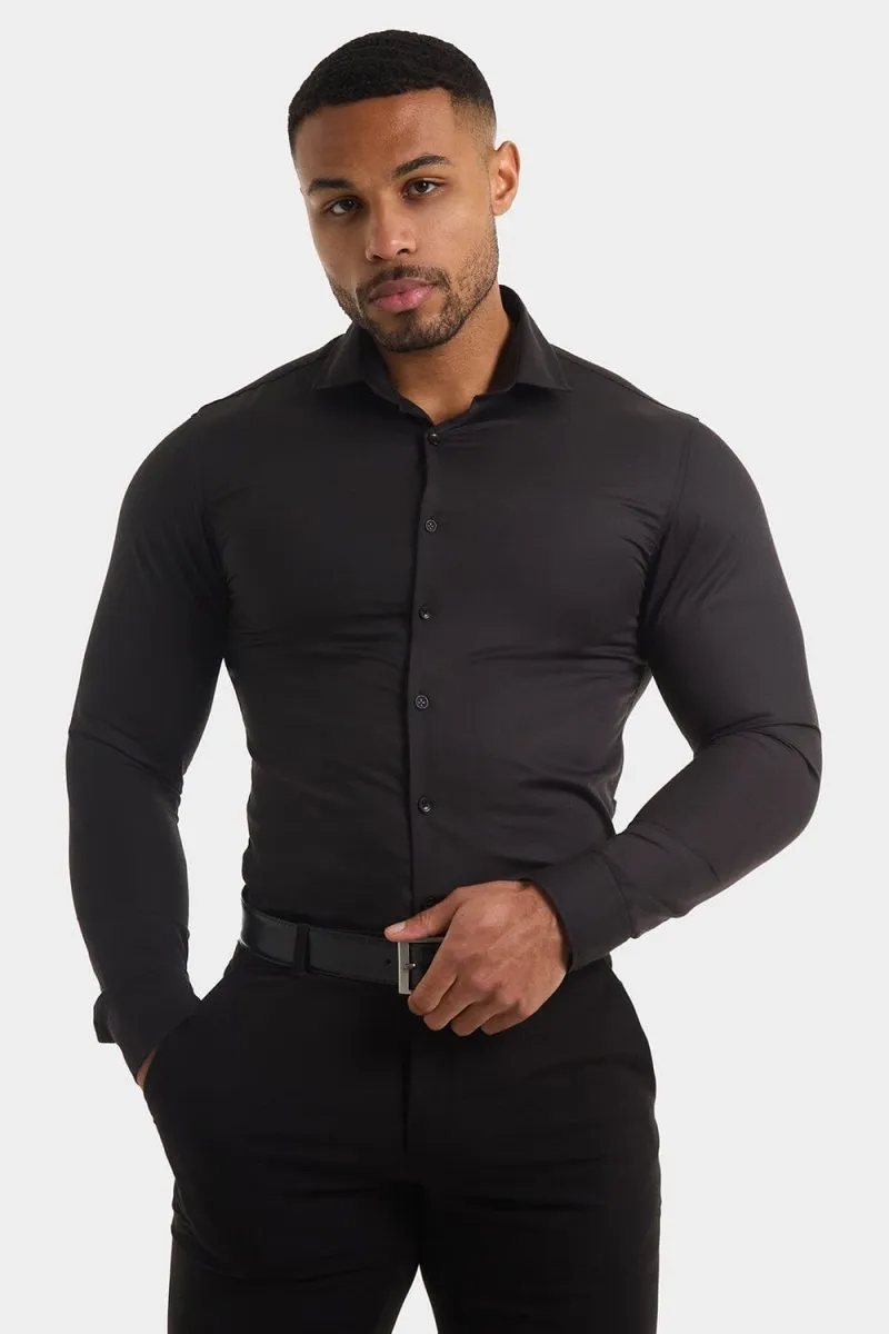 Athletic Fit Cutaway Collar Shirt in Black