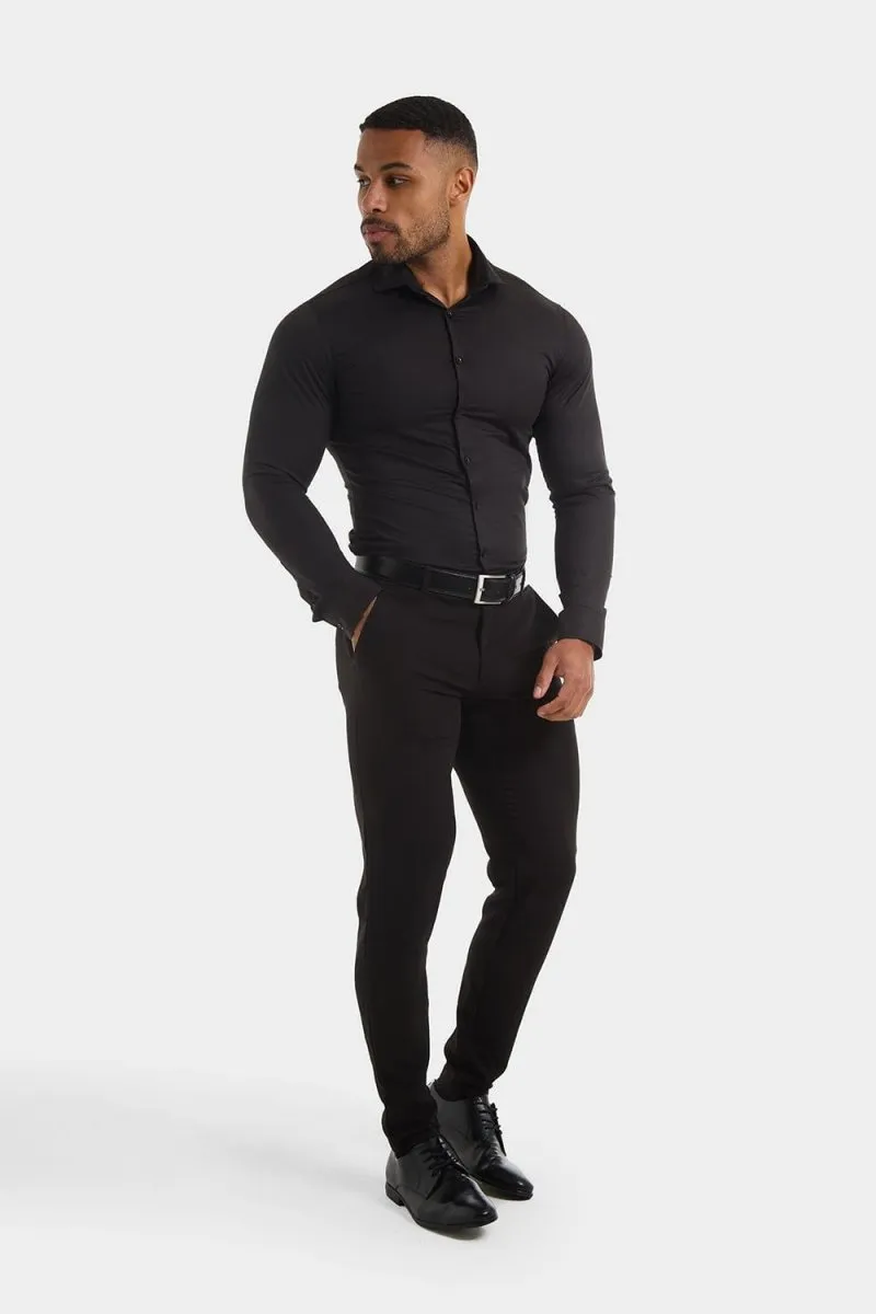 Athletic Fit Cutaway Collar Shirt in Black