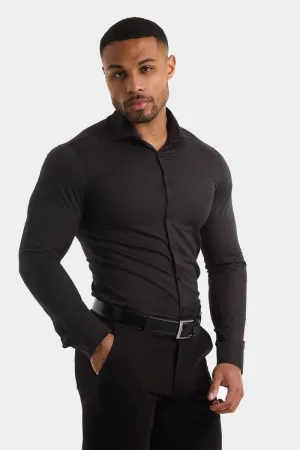 Athletic Fit Cutaway Collar Shirt in Black