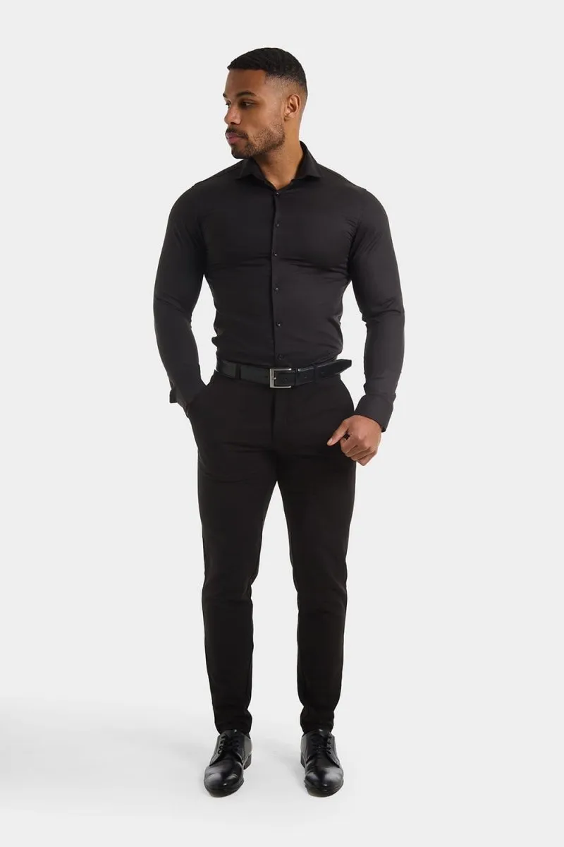 Athletic Fit Cutaway Collar Shirt in Black