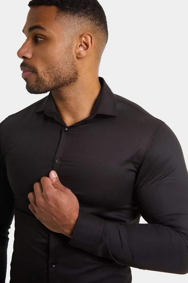 Athletic Fit Cutaway Collar Shirt in Black