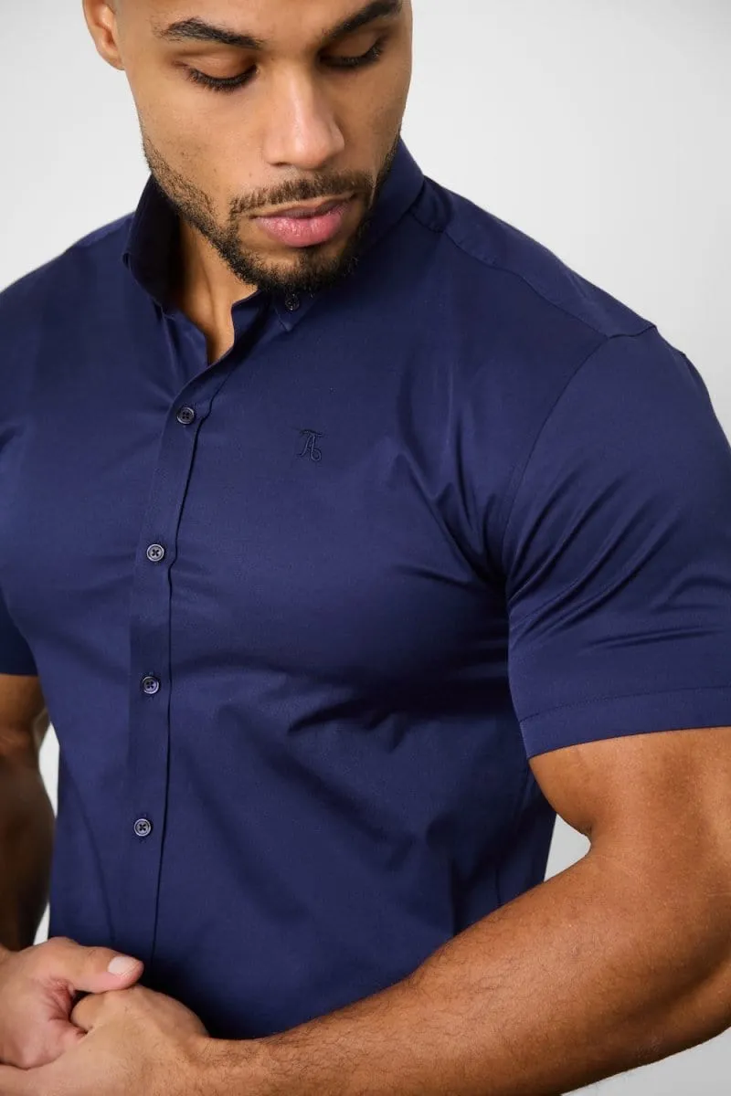 Athletic Fit Short Sleeve Signature Shirt in French Navy