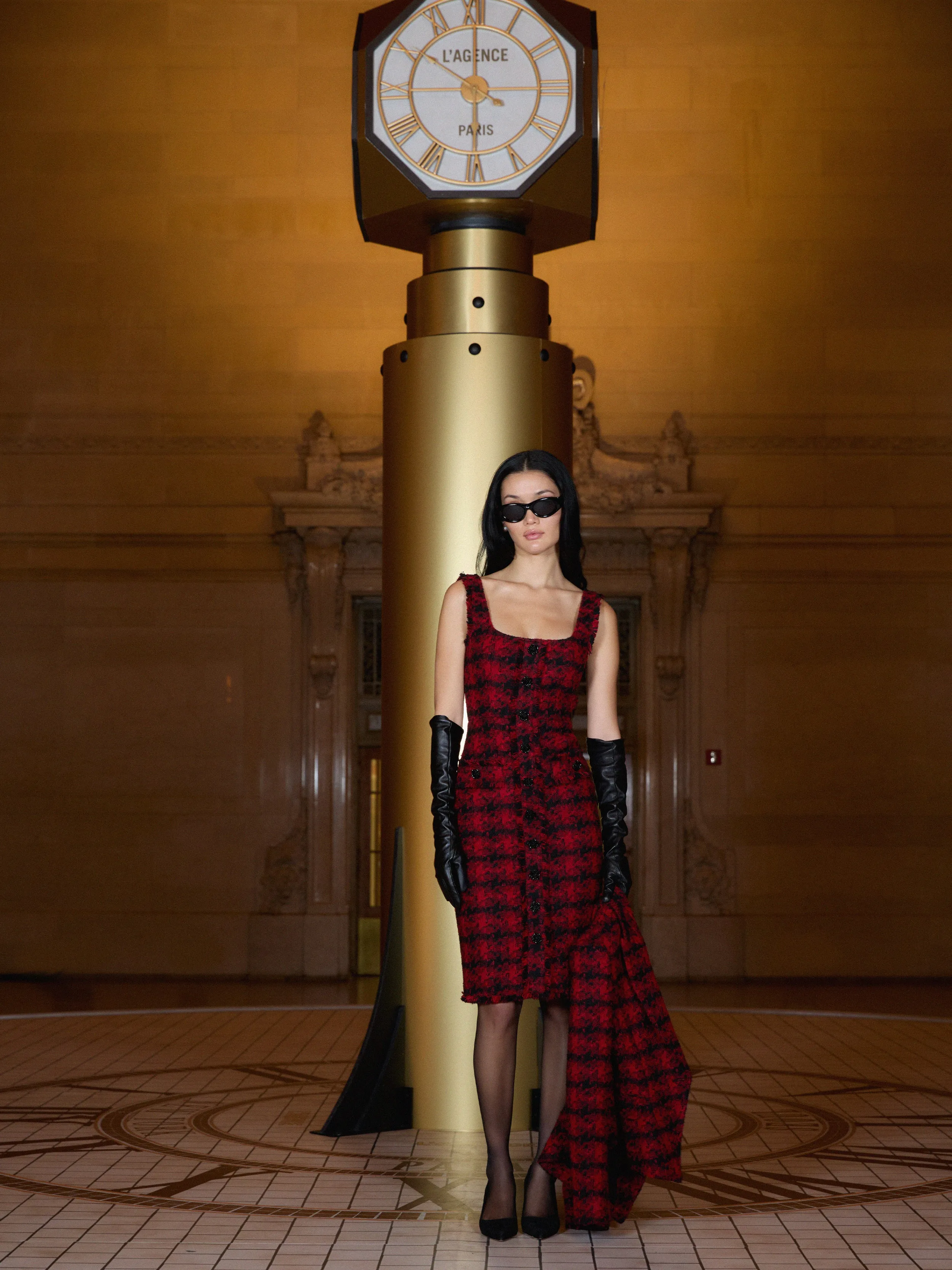 Aya Houndstooth Midi Dress