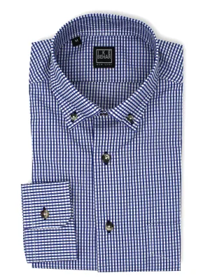 Blue Jacquard Check Button-Down Collar Sport Shirt
