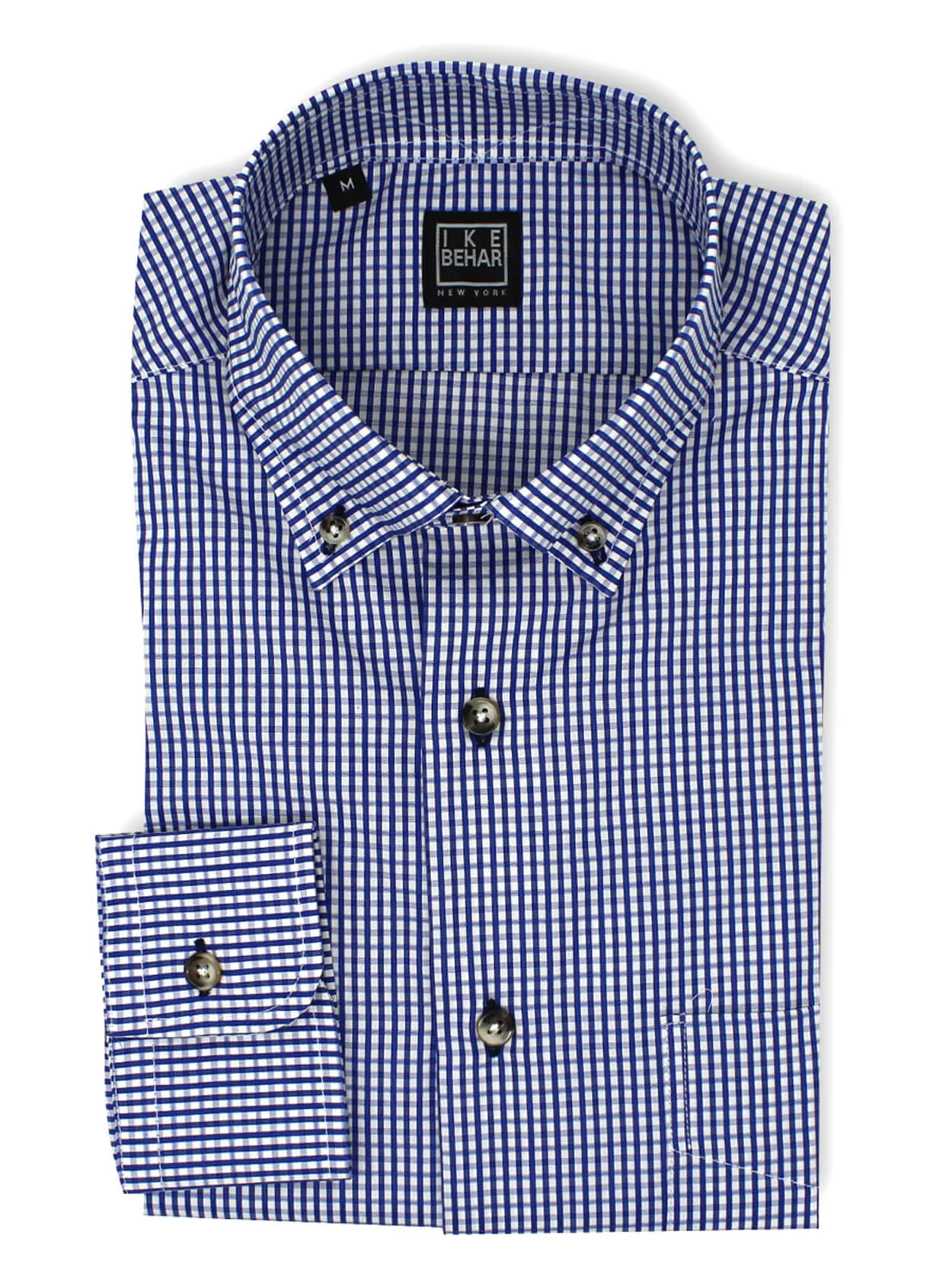 Blue Jacquard Check Button-Down Collar Sport Shirt