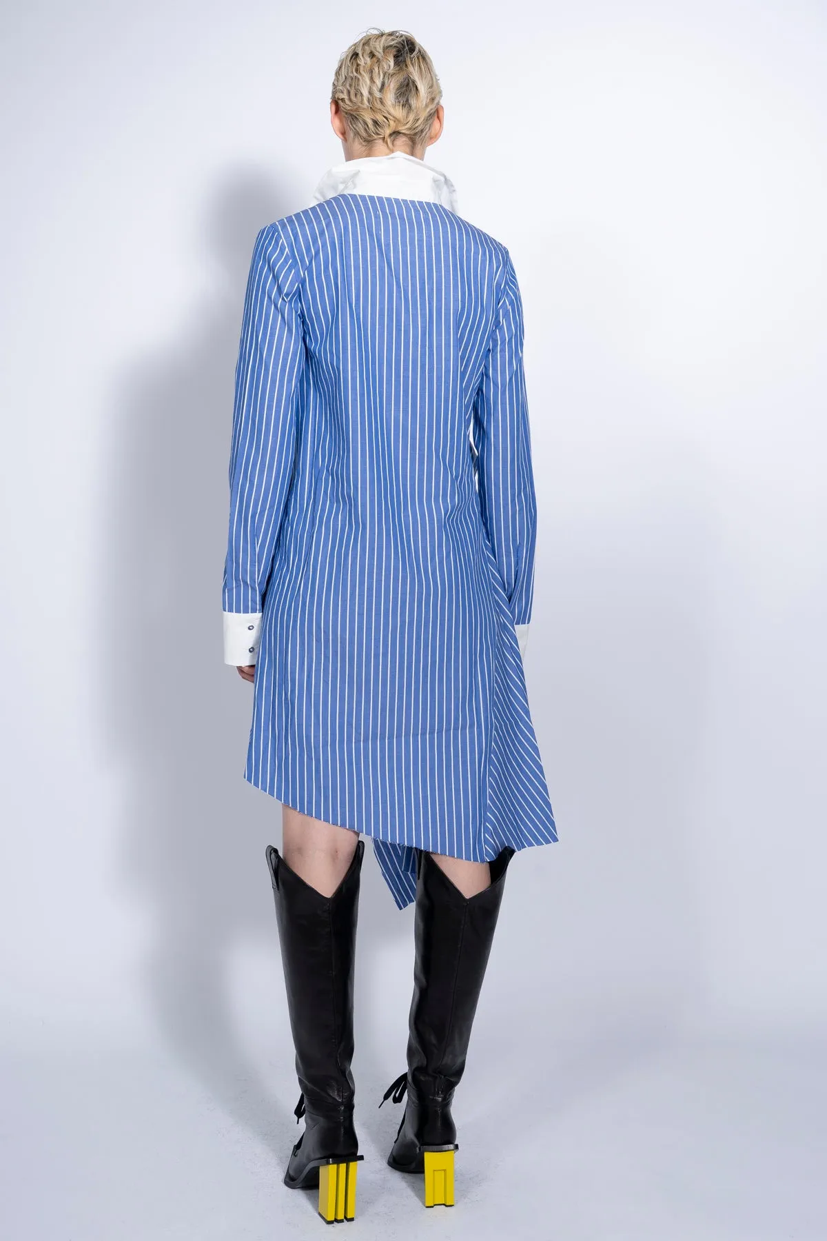 BLUE STRIPED SHIRT DRESS WITH SIDE BOW