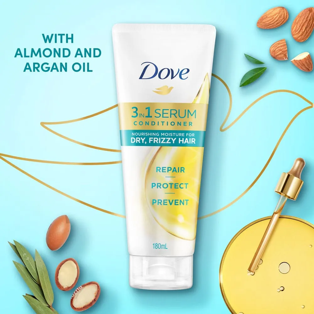 Dove 3-In-1 Serum Conditioner Nourishing Moisture For Dry, Frizzy Hair 180ml