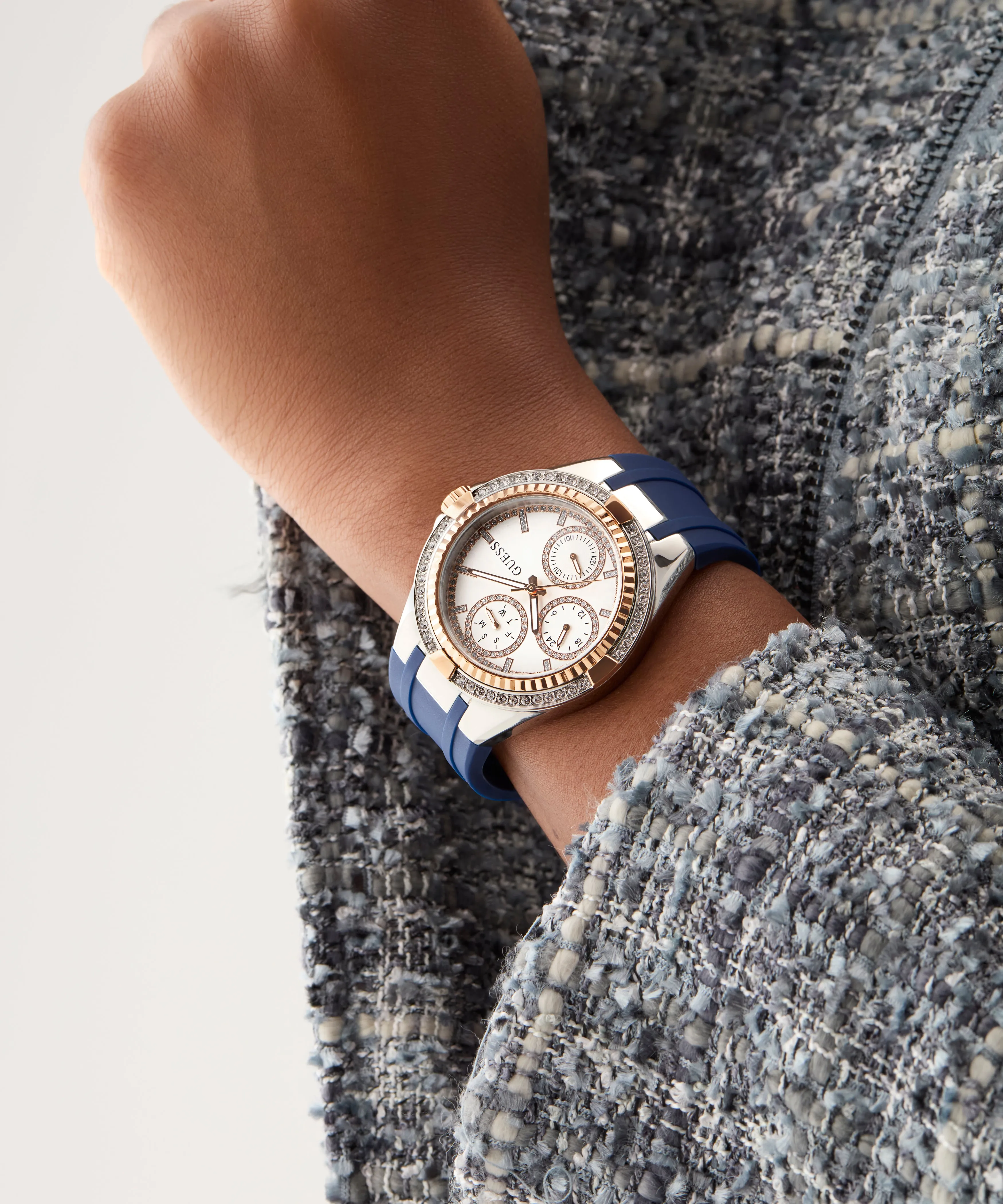GUESS Ladies Blue 2-Tone Multi-function Watch