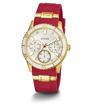 GUESS Ladies Red Gold Tone Multi-function Watch