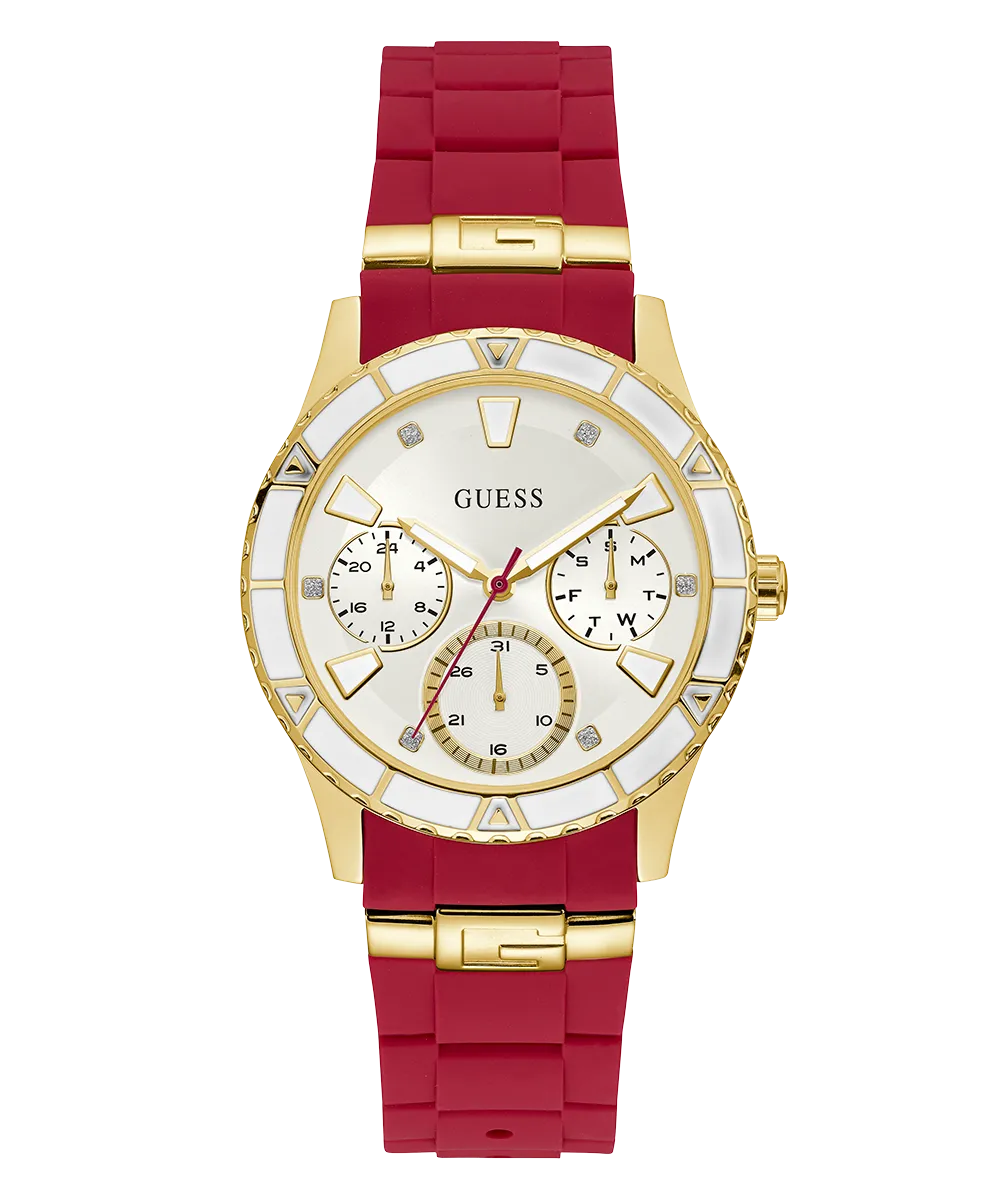 GUESS Ladies Red Gold Tone Multi-function Watch