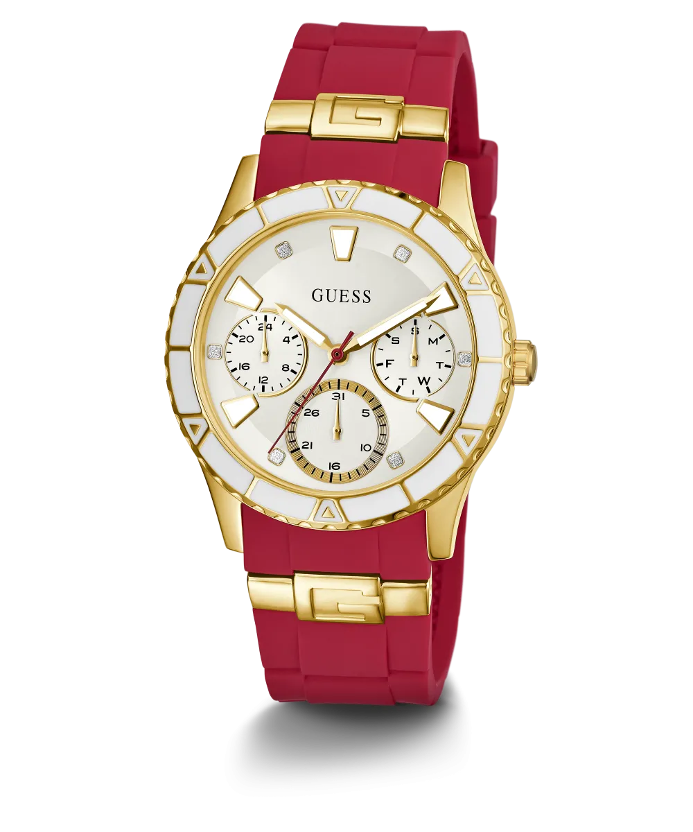 GUESS Ladies Red Gold Tone Multi-function Watch
