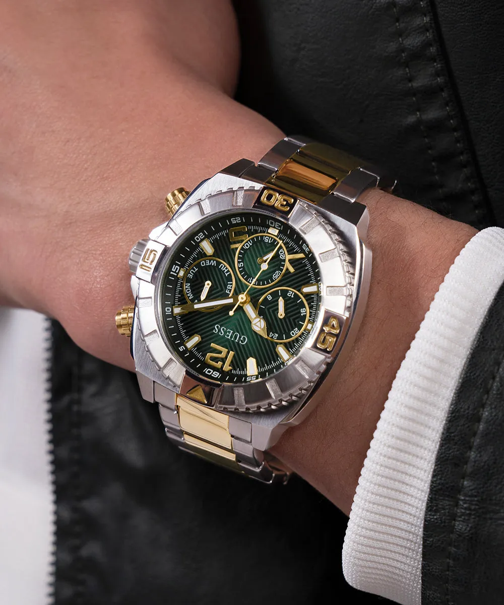 GUESS Mens 2-Tone Silver Tone Multi-function Watch