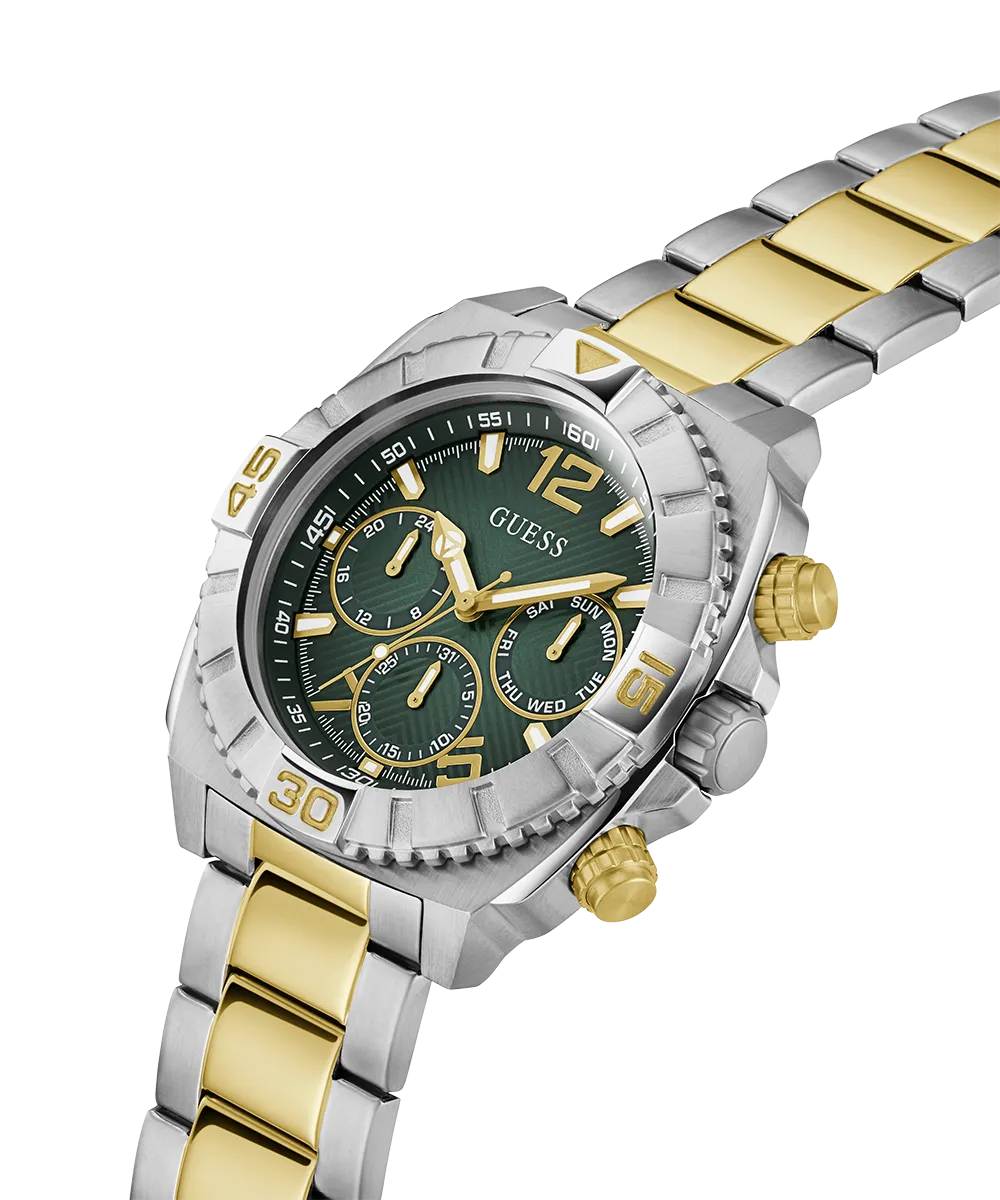 GUESS Mens 2-Tone Silver Tone Multi-function Watch