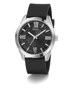 GUESS Mens Black Silver Tone Analog Watch