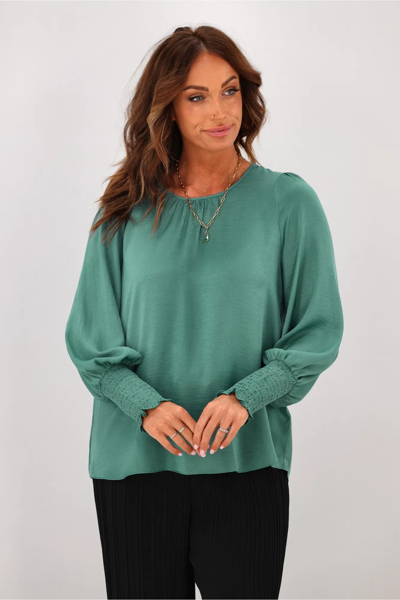 Jane James Madison Puffed Sleeve Blouse Teal