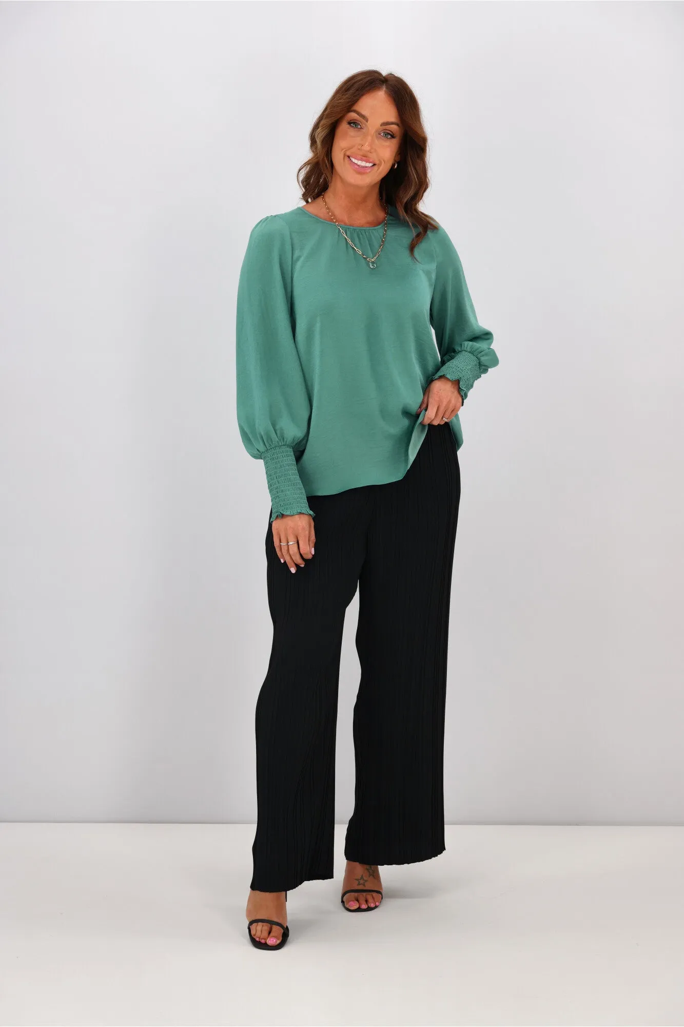 Jane James Madison Puffed Sleeve Blouse Teal