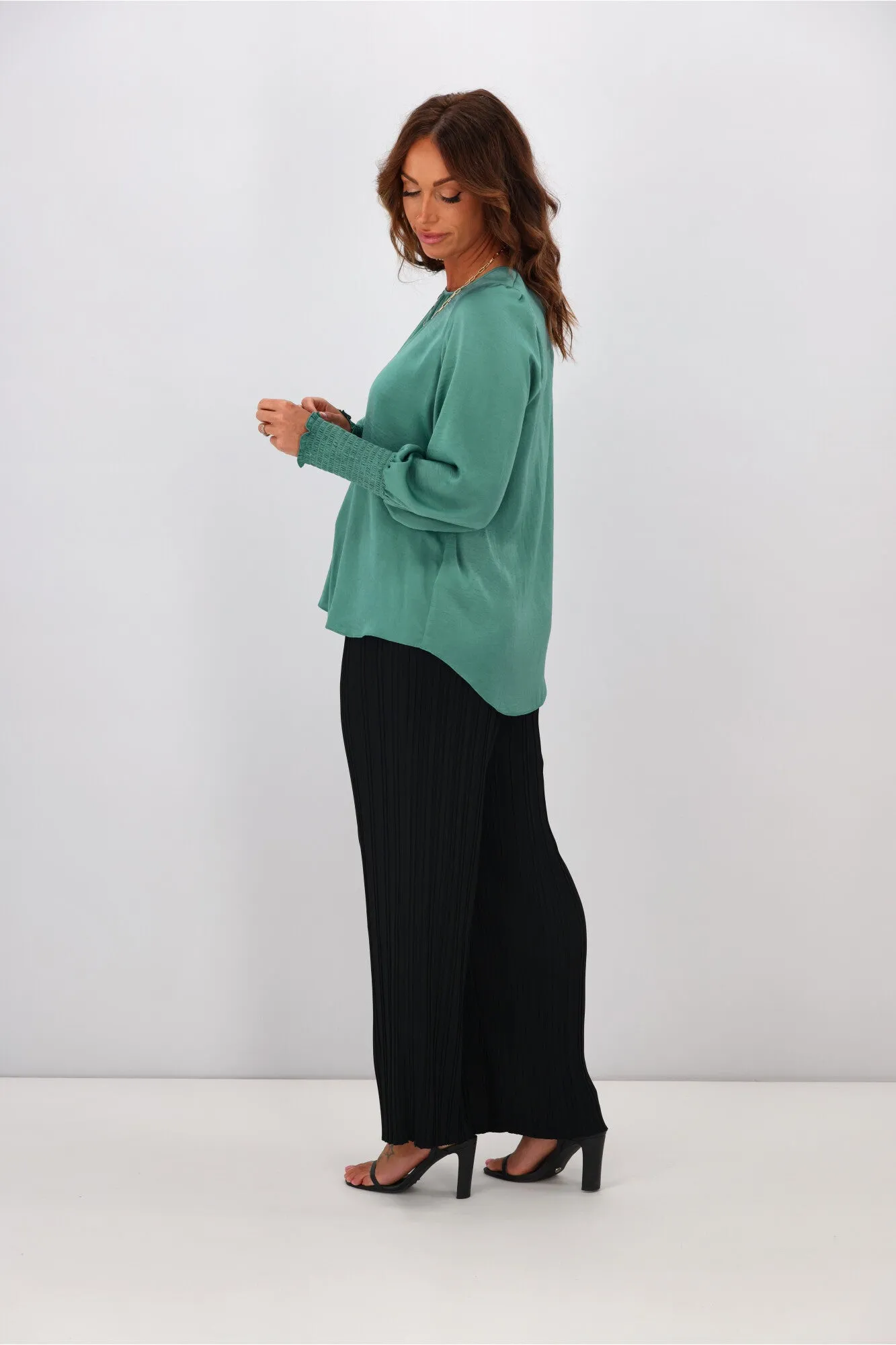 Jane James Madison Puffed Sleeve Blouse Teal
