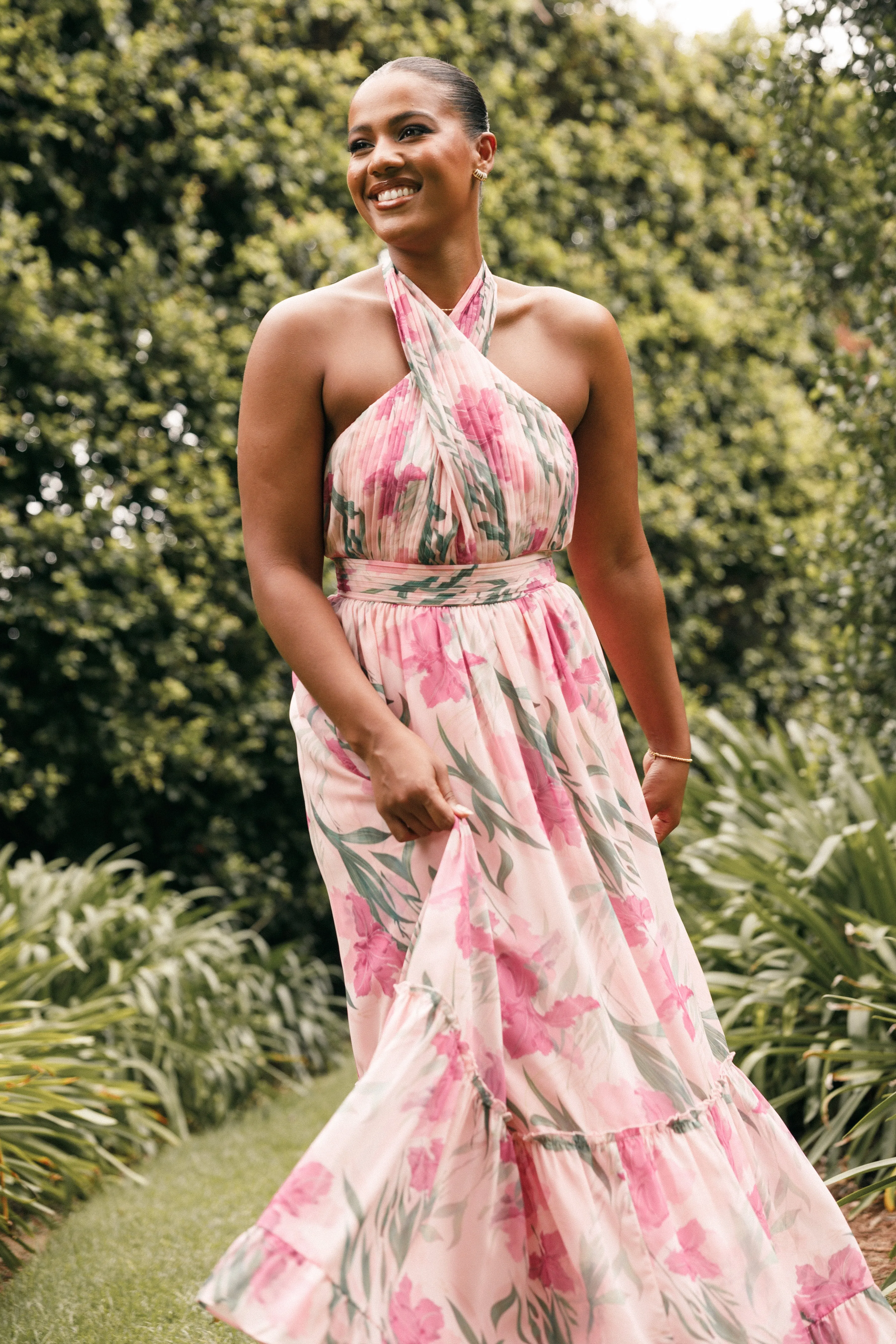 Lennon Halterneck Maxi Dress - Pink Floral