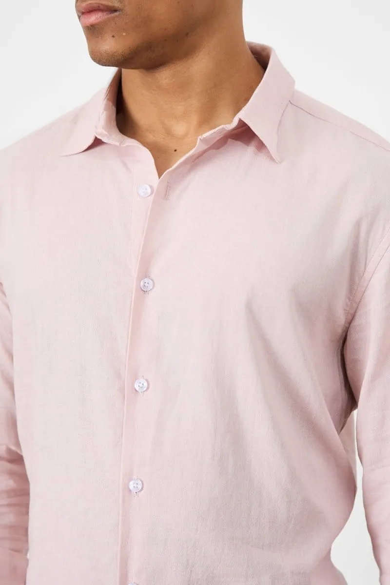 Linen Blend Button Through Shirt in Pink