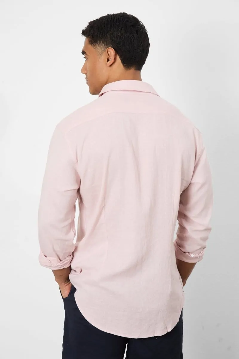 Linen Blend Button Through Shirt in Pink