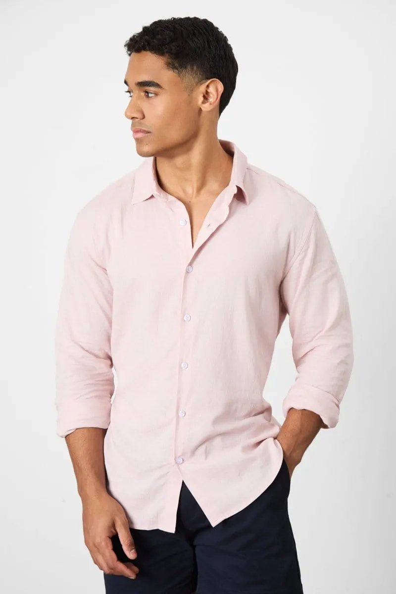 Linen Blend Button Through Shirt in Pink
