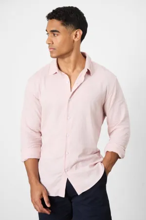 Linen Blend Button Through Shirt in Pink