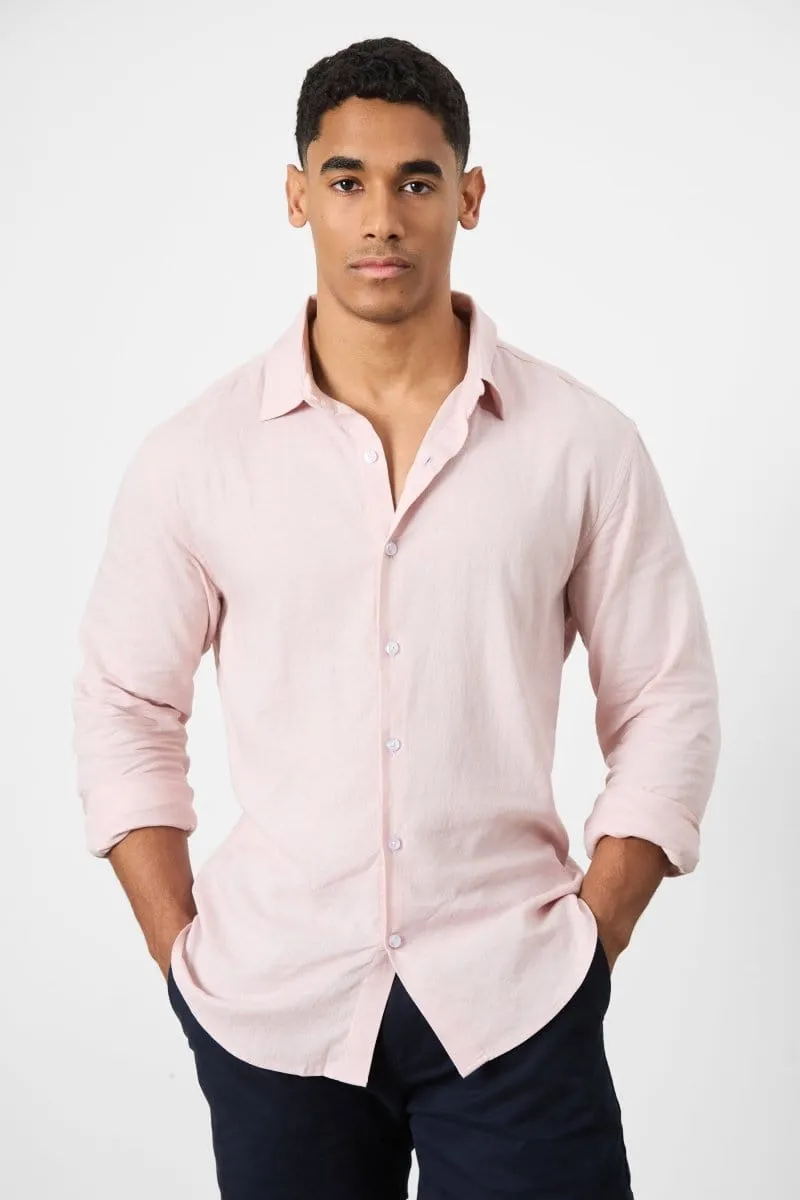 Linen Blend Button Through Shirt in Pink