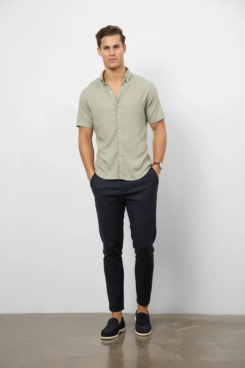Linen Blend Button Through Shirt in Soft Sage
