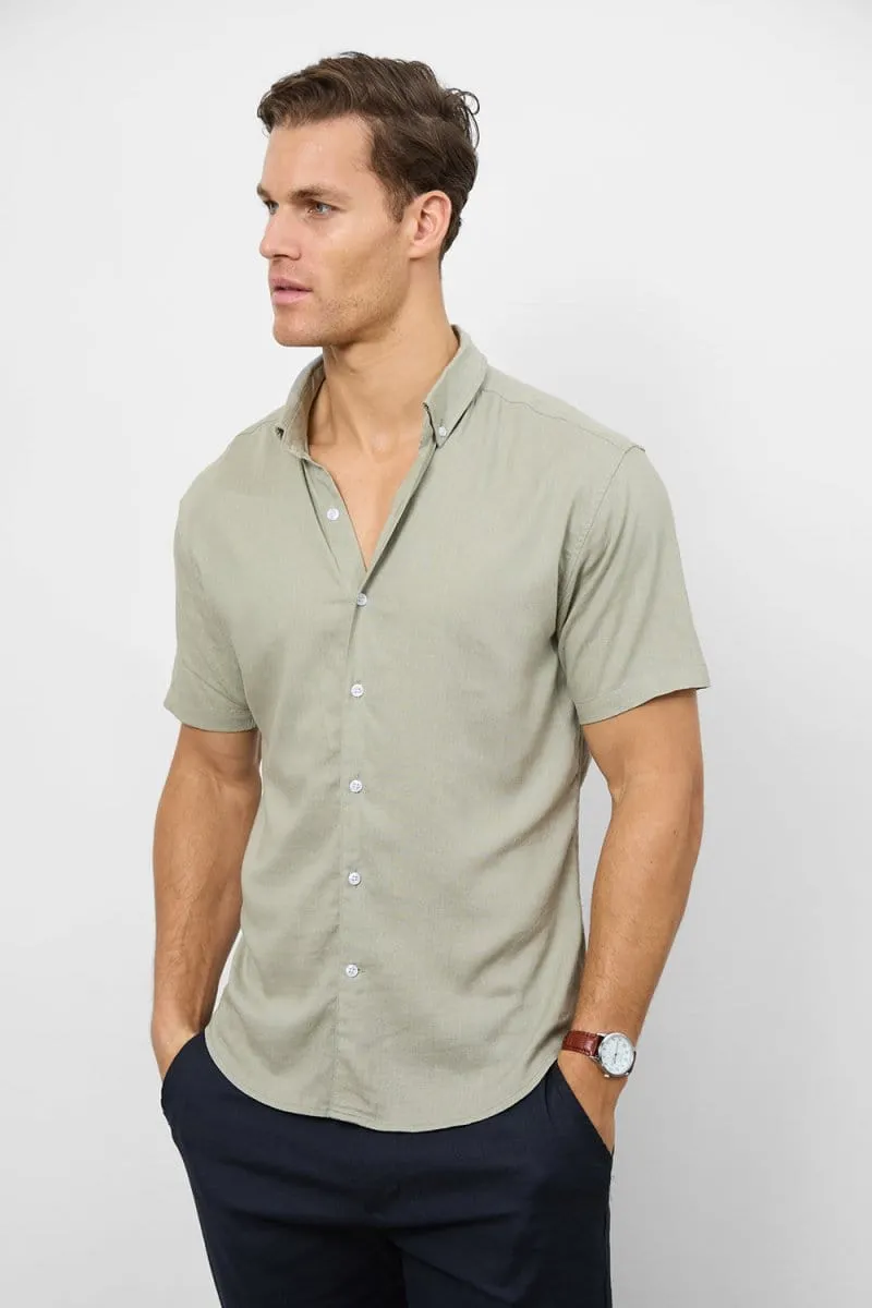 Linen Blend Button Through Shirt in Soft Sage