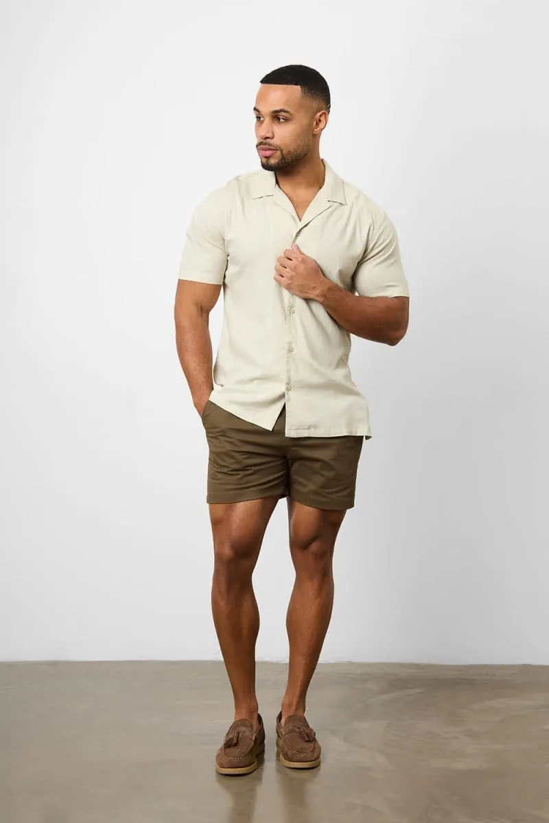 Linen Blend Cuban Collar Shirt in Stone