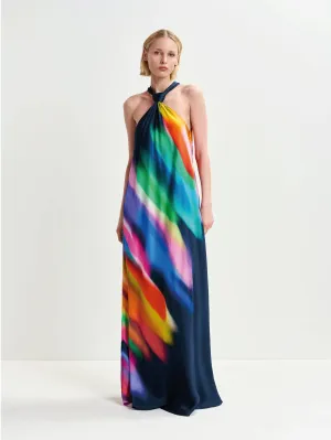 Long Dress with Blue/Multicolor Knot