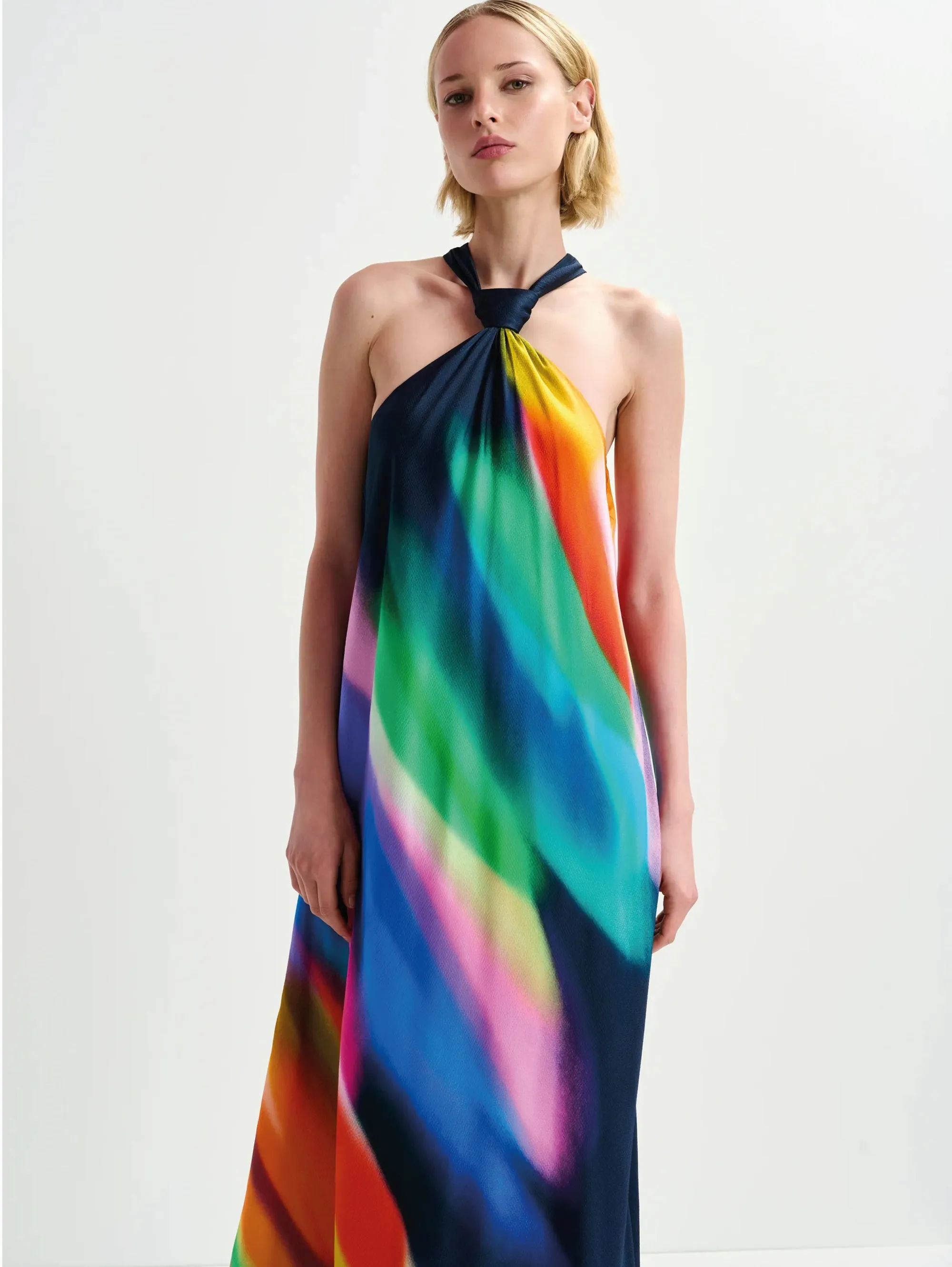 Long Dress with Blue/Multicolor Knot