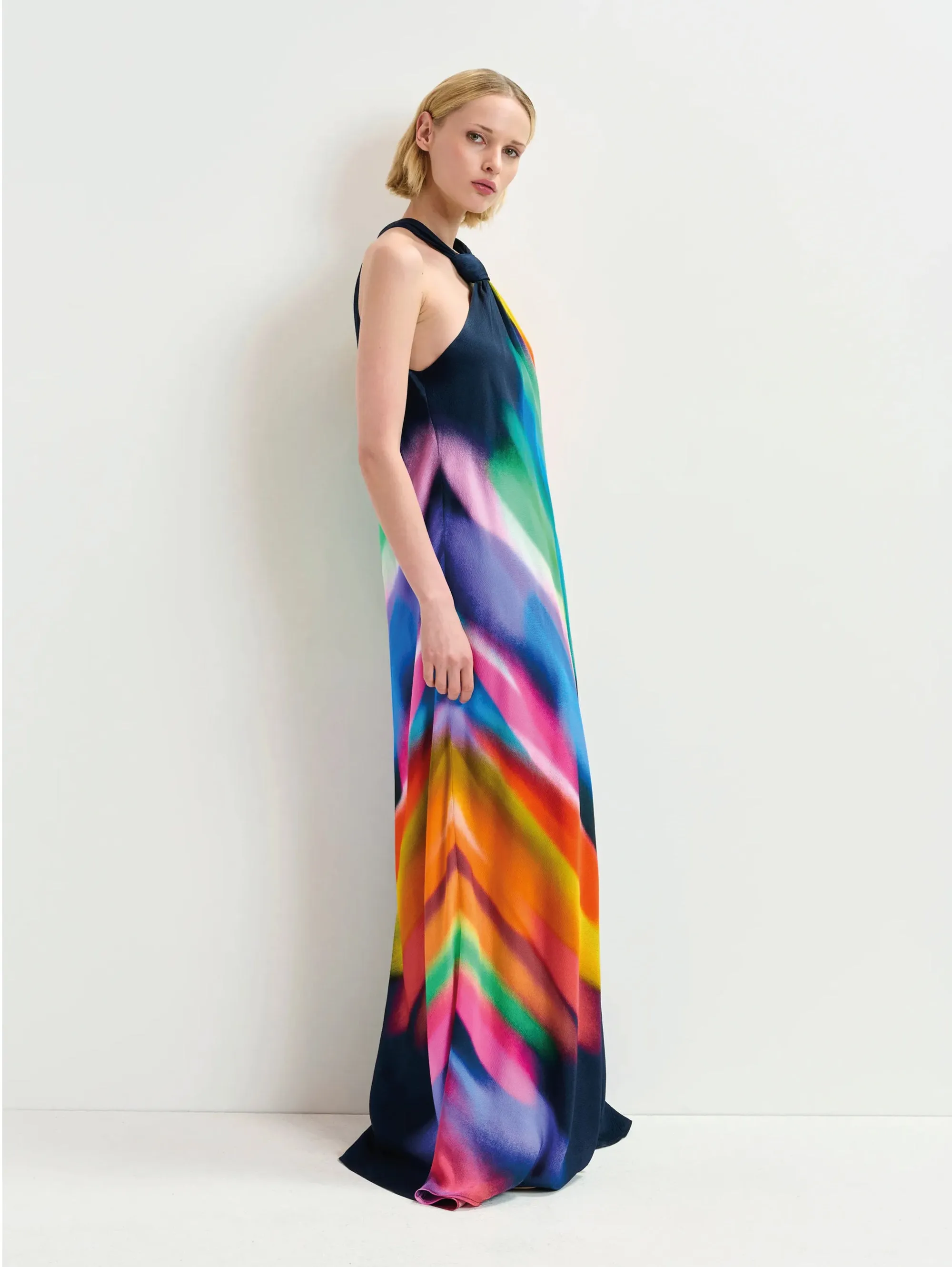 Long Dress with Blue/Multicolor Knot