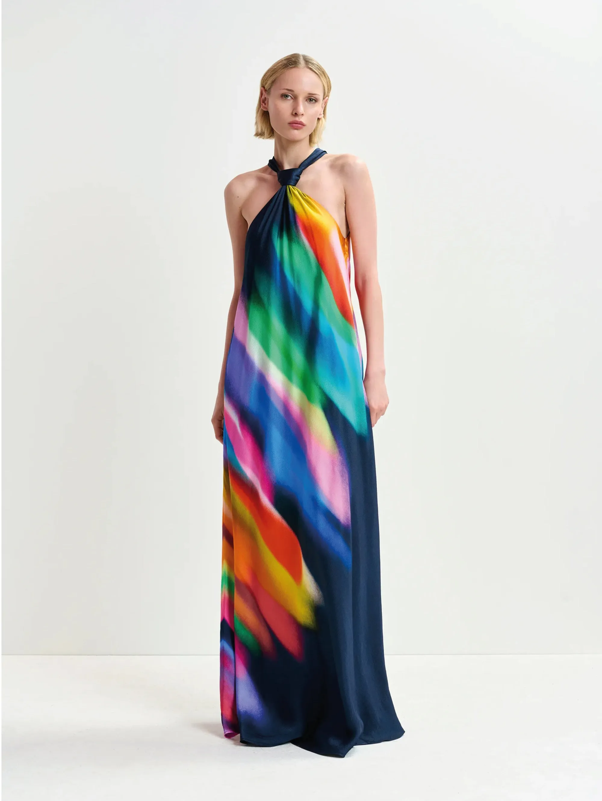 Long Dress with Blue/Multicolor Knot