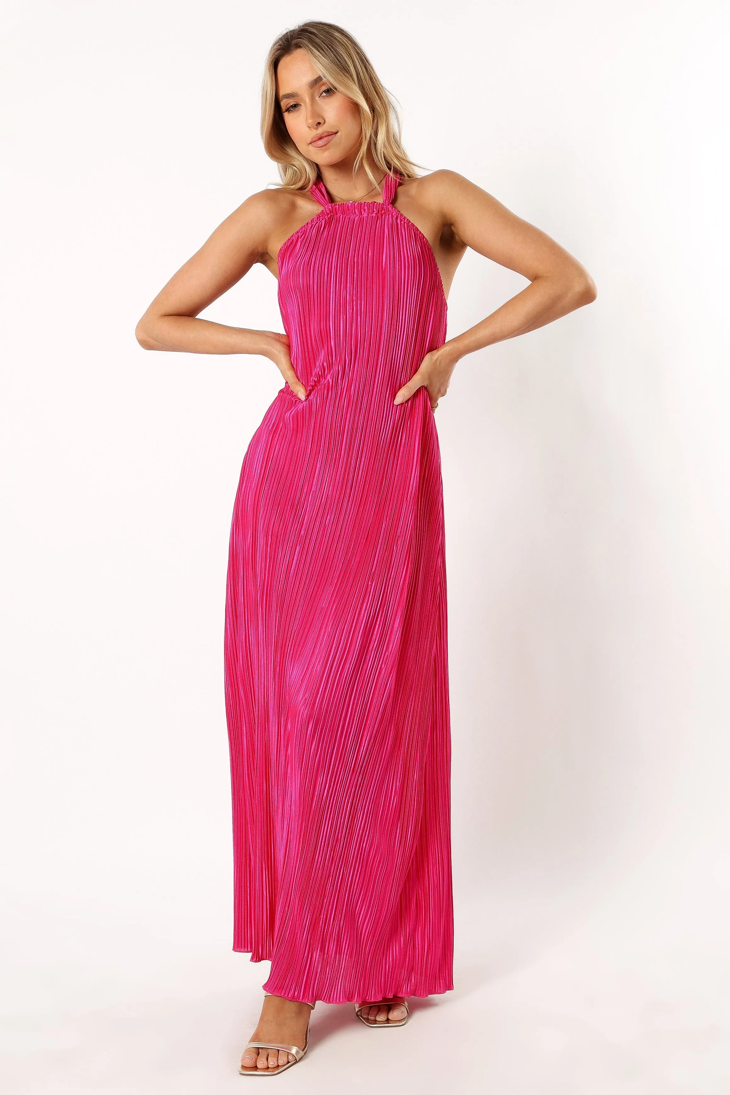 Melody Plisse Halter Maxi Dress - Pink