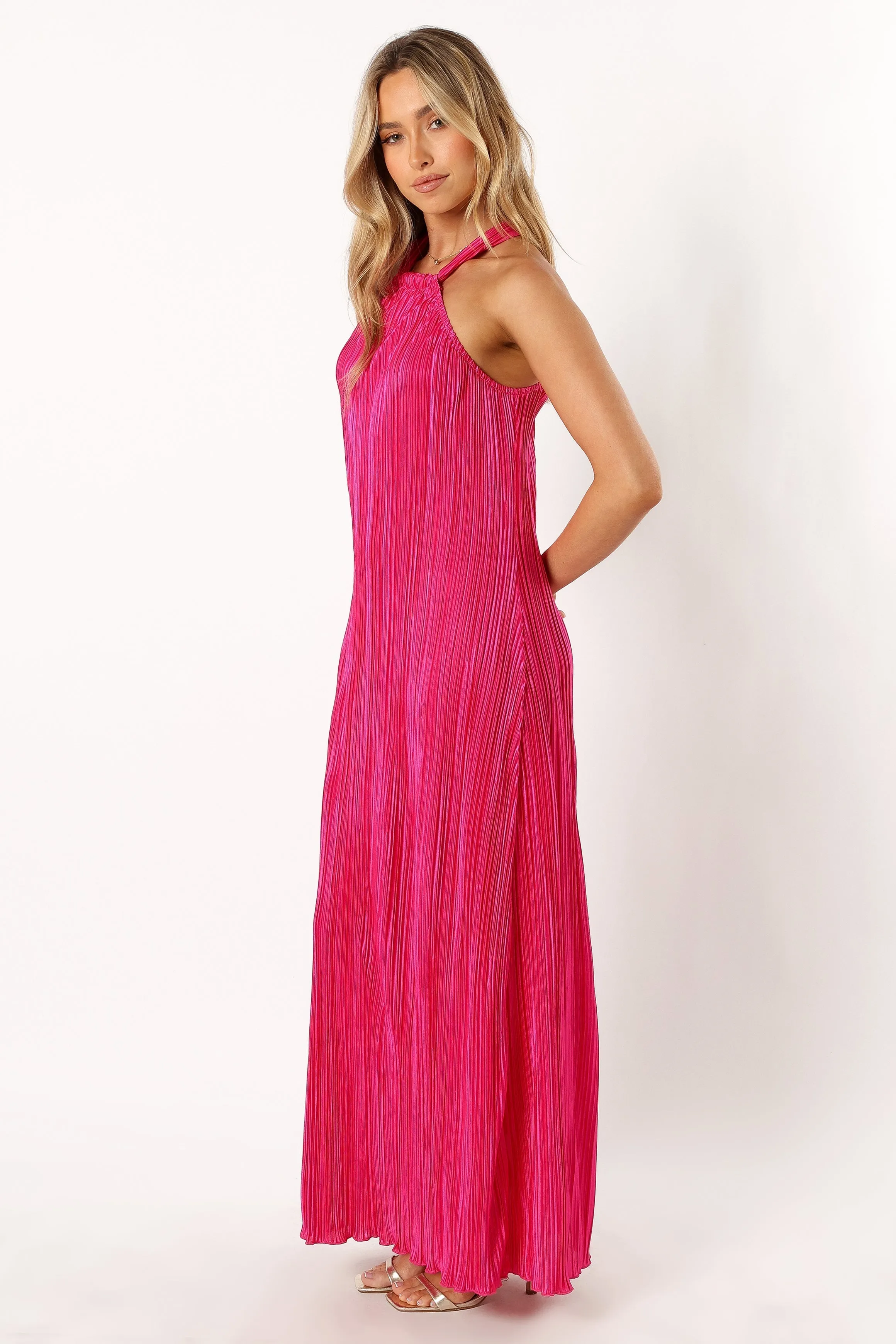 Melody Plisse Halter Maxi Dress - Pink