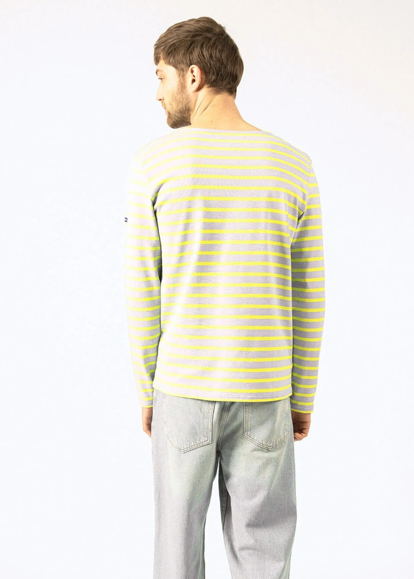 MERIDIEN MODERNE - Original Breton Shirt | Heavyweight Cotton | Men Fit (LIGHT GRAY / YELLOW)