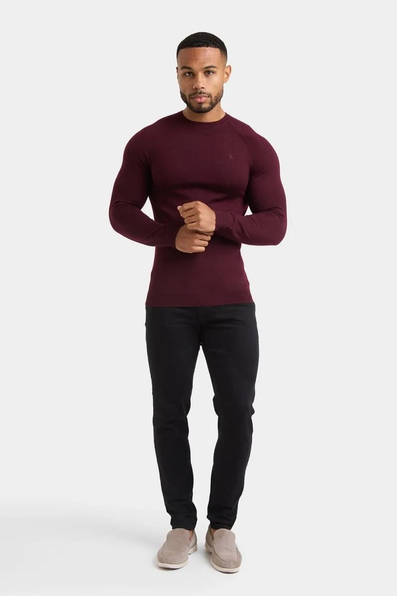 Merino Wool Crew Neck Sweater in Claret