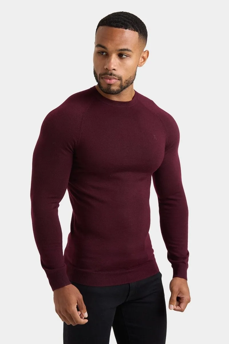 Merino Wool Crew Neck Sweater in Claret