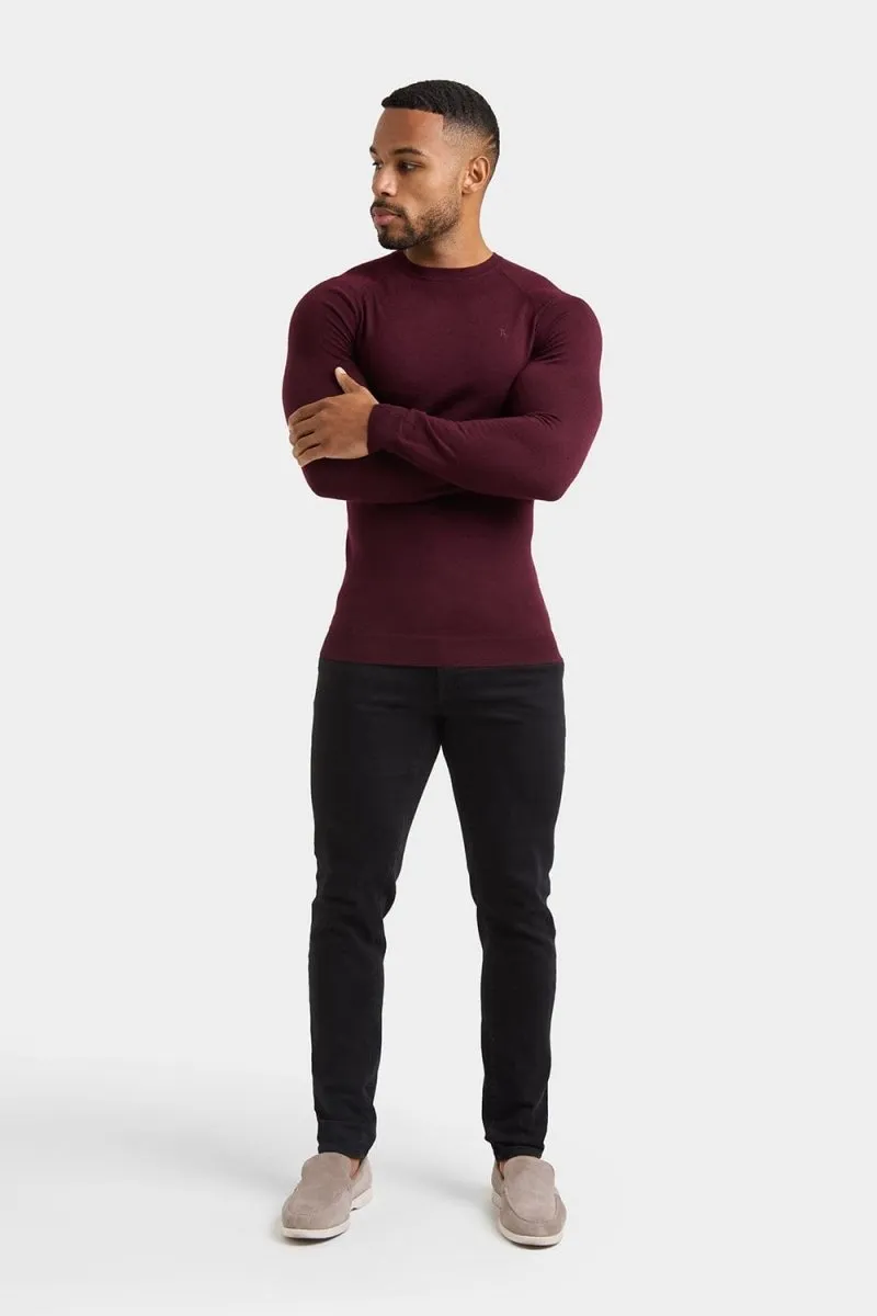 Merino Wool Crew Neck Sweater in Claret