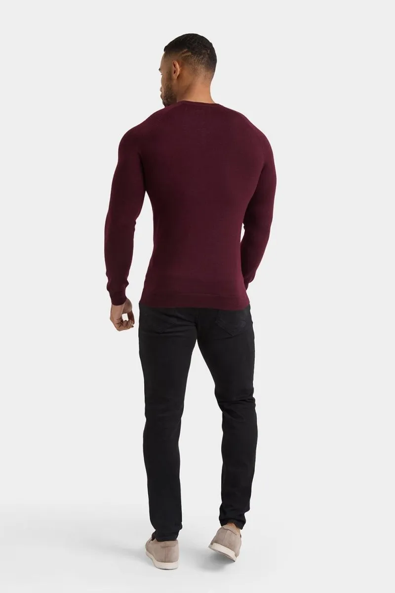 Merino Wool Crew Neck Sweater in Claret