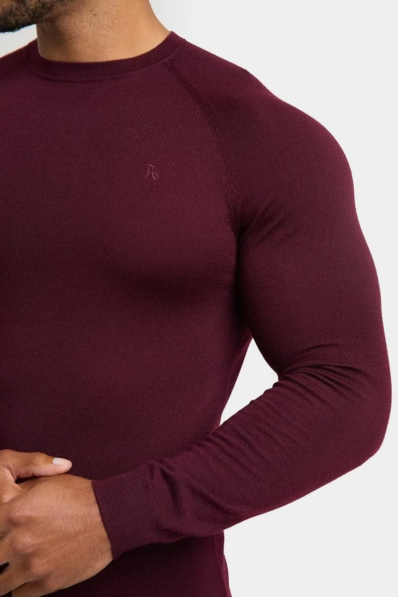 Merino Wool Crew Neck Sweater in Claret