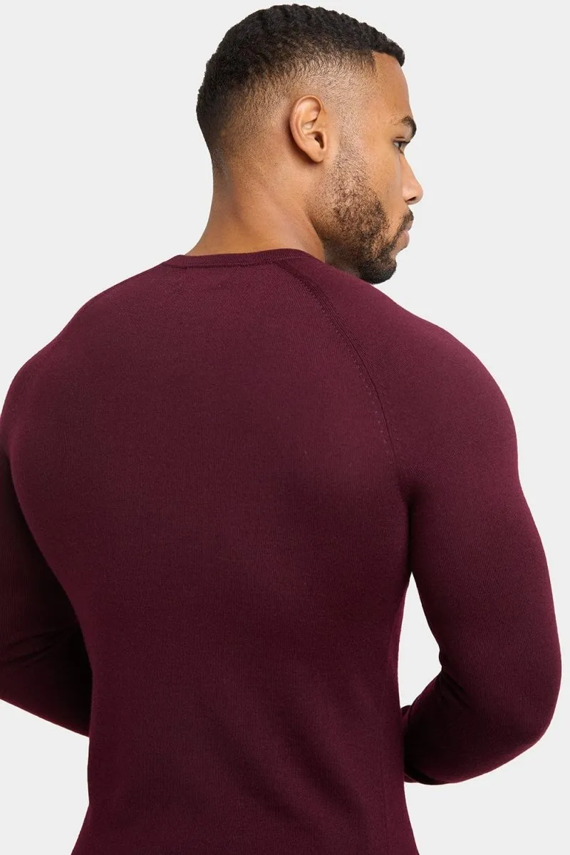 Merino Wool Crew Neck Sweater in Claret
