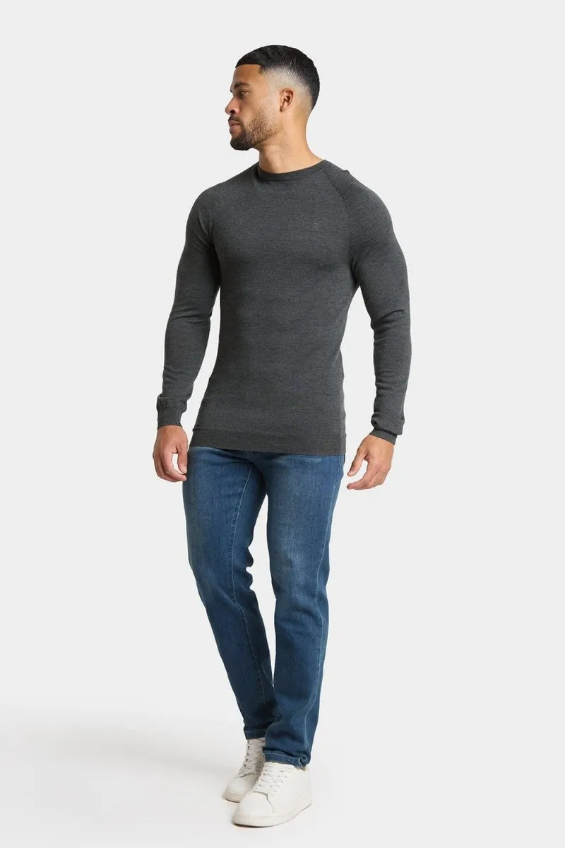 Merino Wool Crew Neck Sweater in Forest Marl