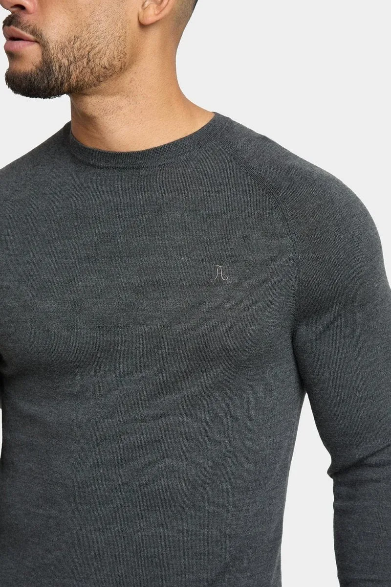 Merino Wool Crew Neck Sweater in Forest Marl