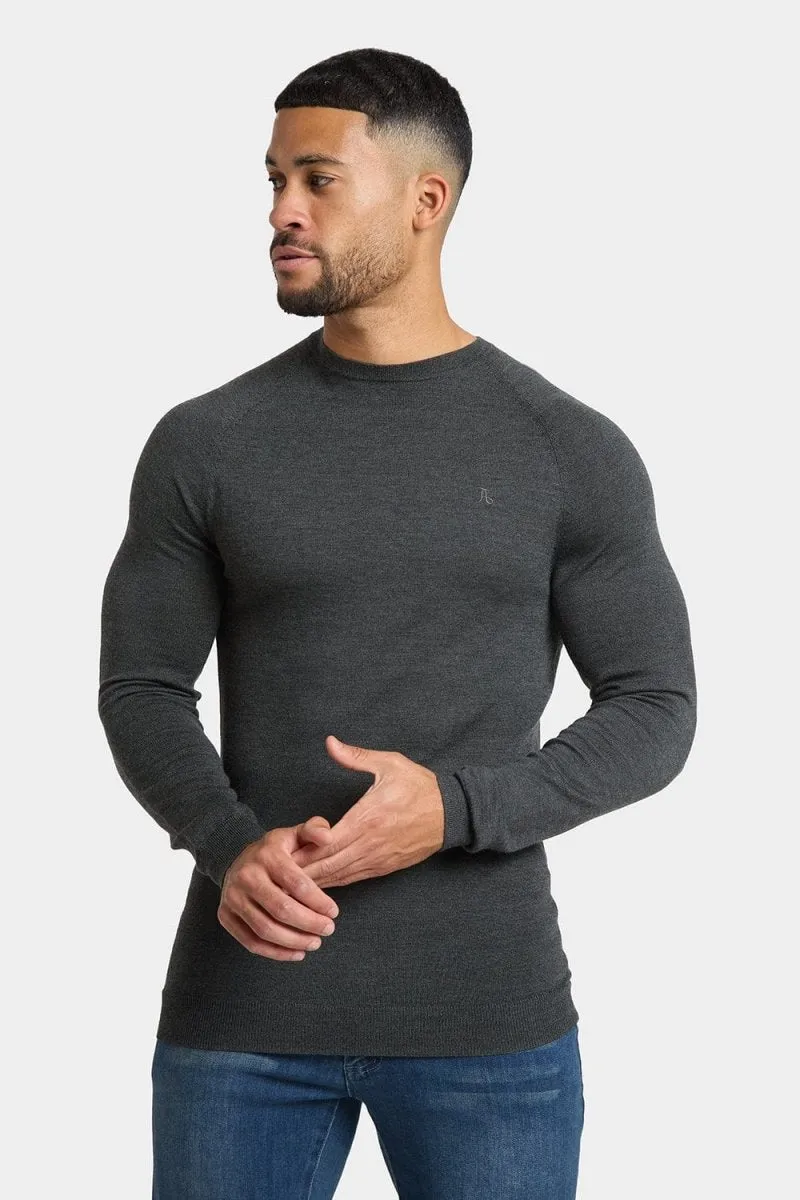 Merino Wool Crew Neck Sweater in Forest Marl