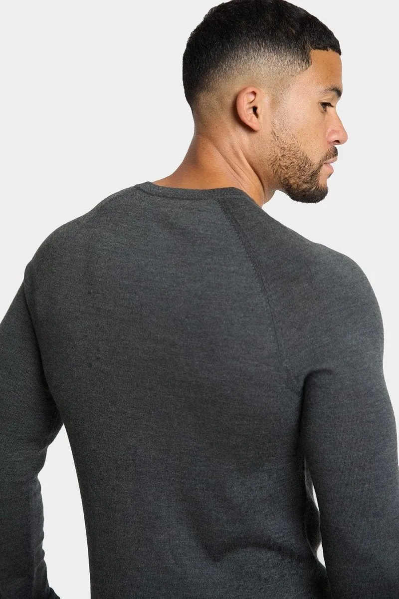 Merino Wool Crew Neck Sweater in Forest Marl