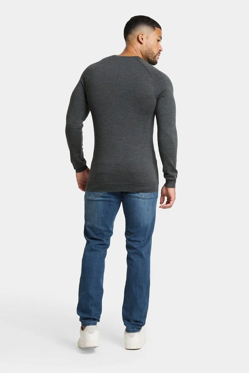 Merino Wool Crew Neck Sweater in Forest Marl