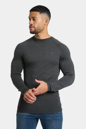 Merino Wool Crew Neck Sweater in Forest Marl